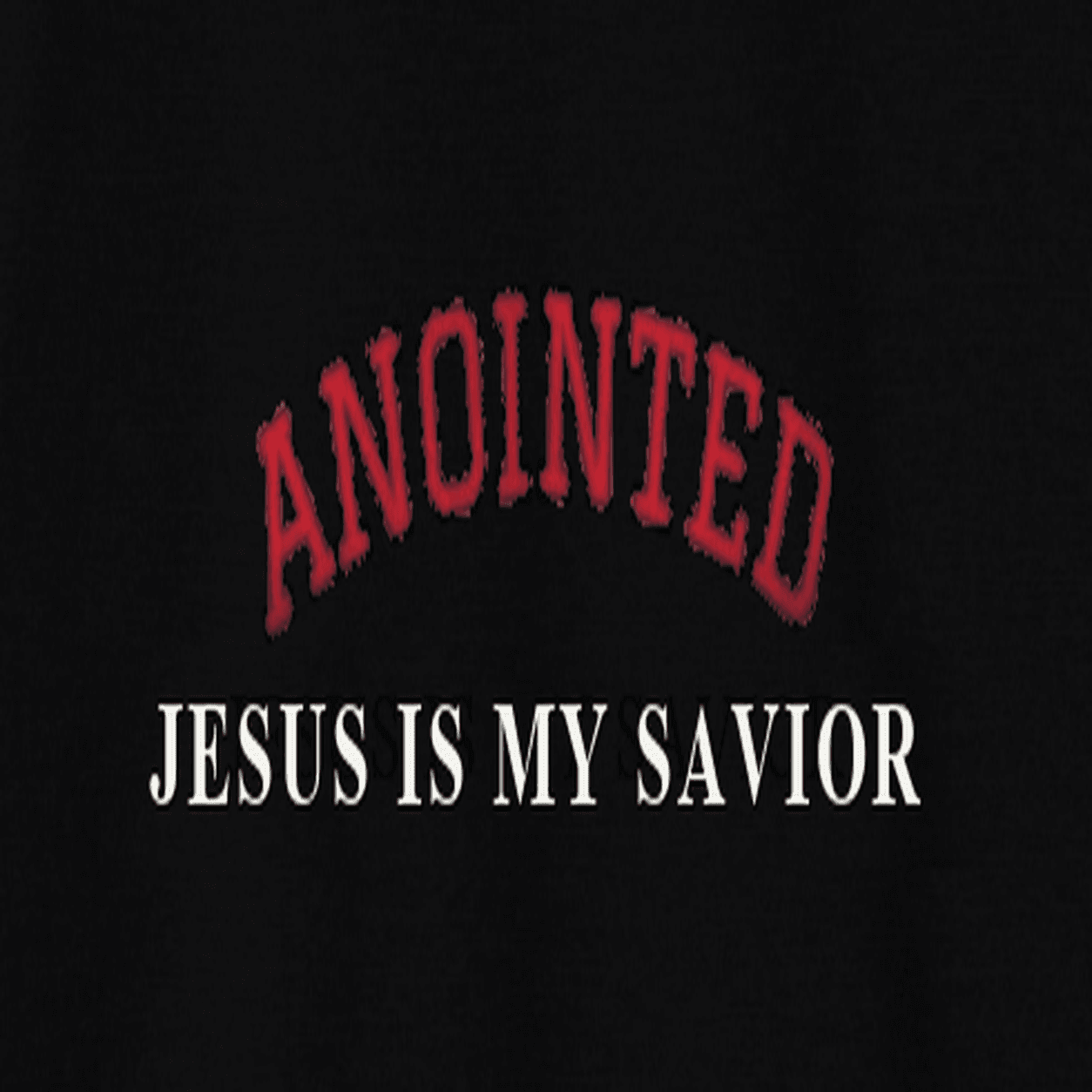 Close-up of the black My Jesus sweatshirt graphic after unboxing